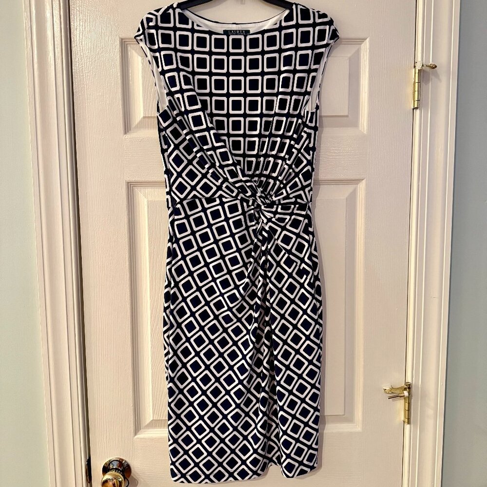 Lauren Ralph Lauren Women's Geo Printed Twist Front Dress Sleeveless Size 10